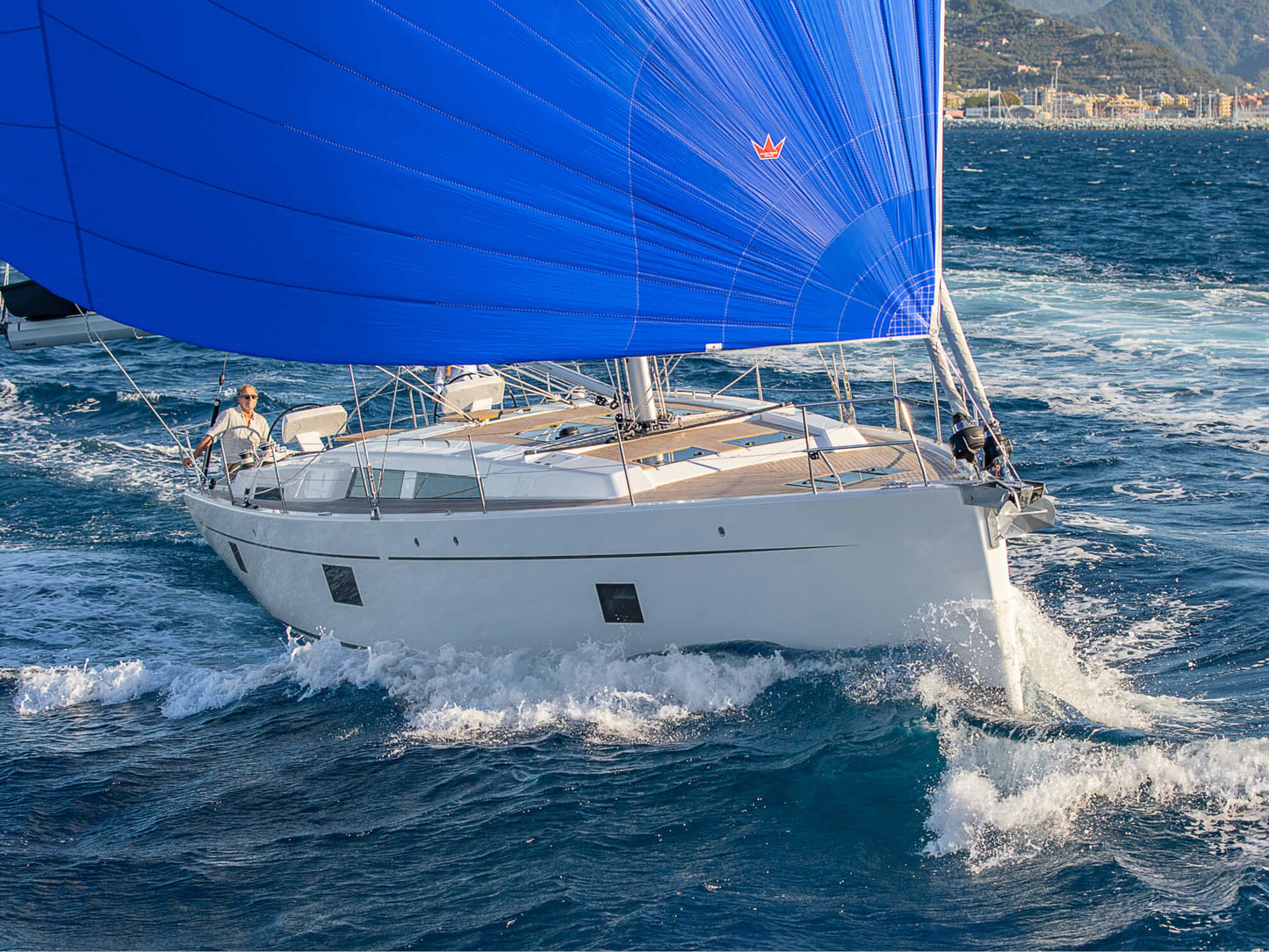 Cascais By Boat premium sailing yacht with blue spinnaker sail